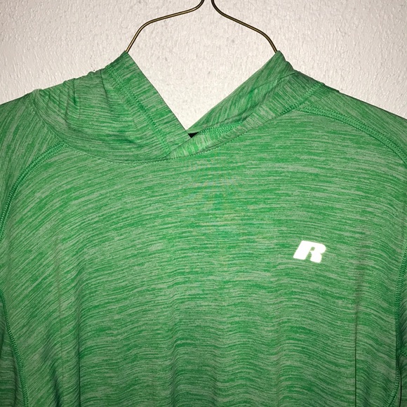 Green Men’s Long Sleeve Russell Hooded Tee - Picture 2 of 2